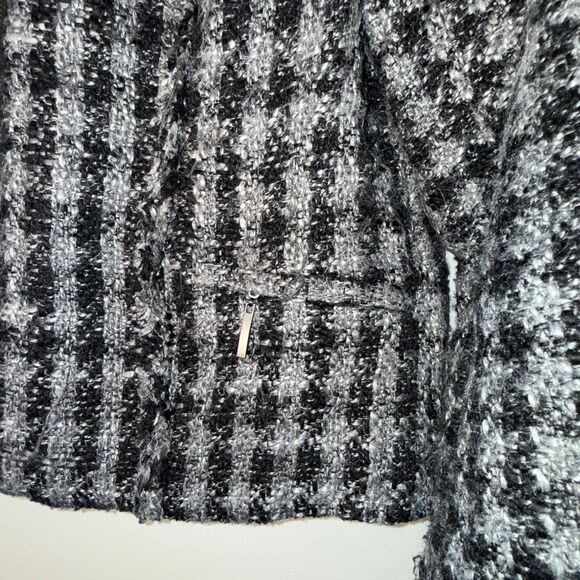 Wool Blend Textured Tweed Jacket Zip Front Black Gray Fringe Trim Women’s 12 – B - Picture 4 of 15